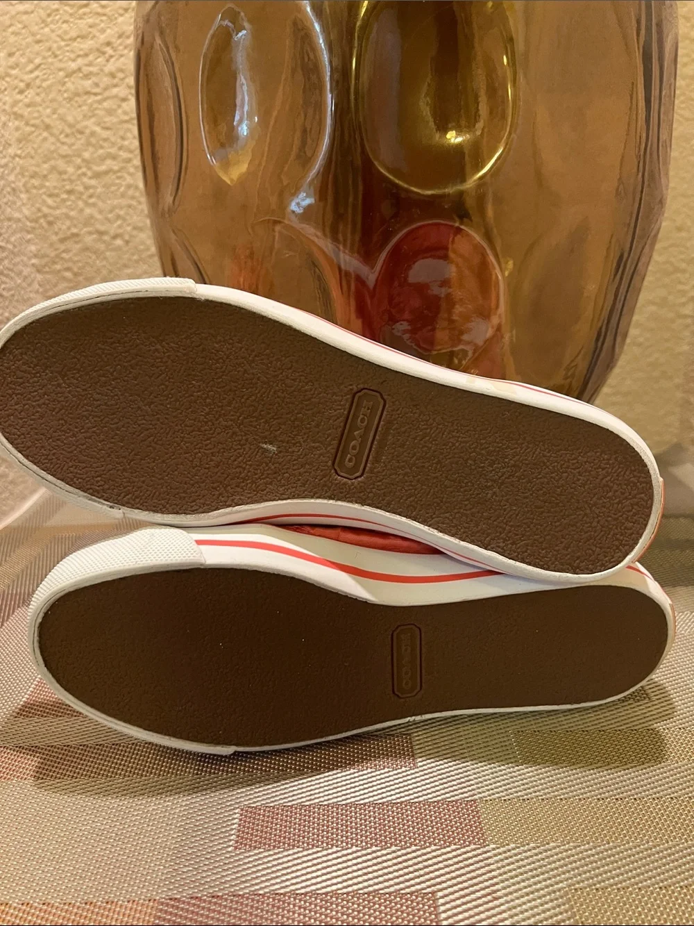 Coach Coral Pink Signature Canvas Slip-On Sneakers
